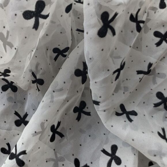 White Chiffon With Black Velvet Bows Button Down Blouse Size M - Picture 7 of 13